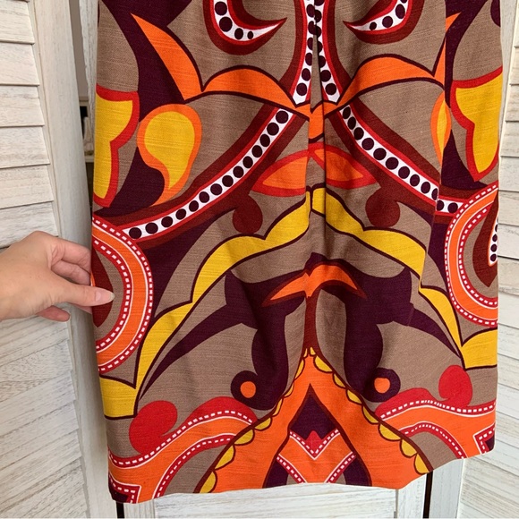 Merona Retro Geometric Multicolor Beige Red Orange Strapless Mini Dress - Picture 6 of 10